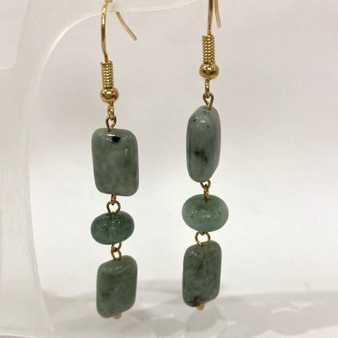 Jadeite Rectangle Earrings, 12x8 mm ±, roundels 8x6 mm ±, length 58 mm ±