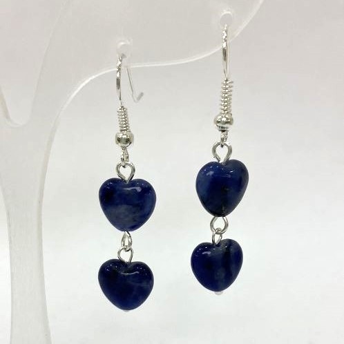 Sodalite Heart Earrings, diameter about 9 mm, length about 43 mm