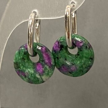Zoisite Earrings, diameter about 18 mm, length about 31 mm, silvery metal
