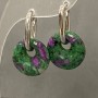 Zoisite Earrings, diameter about 18 mm, length about 31 mm, silvery metal