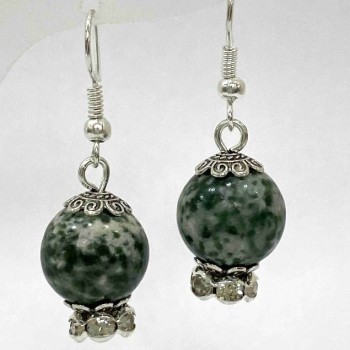 Moss Agate Bead Earrings, 12 mm diameter, 36 mm length