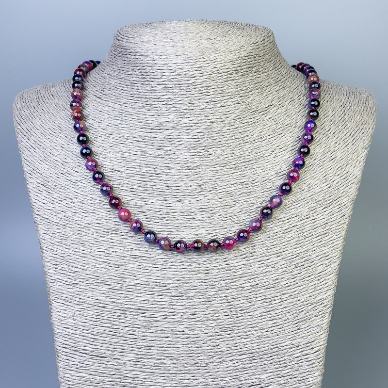 Cat's Eye Necklace Multicolored, Smooth Beads, 6 mm Diameter, 50 cm Length, with Clasp