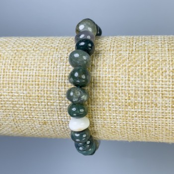 Moss Agate Bead Bracelet, Faceted Rondel, Diameter 8-10x7mm, Length 18mm, Stretch