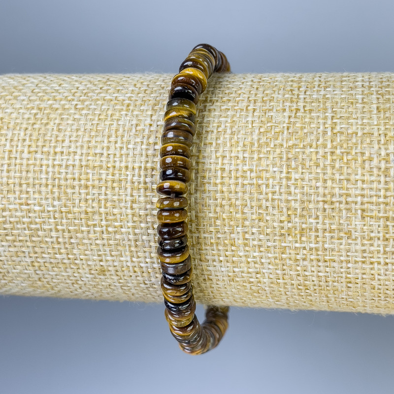 Tiger's Eye Rondelle Bracelet, diameter 6×2 mm, length 18 mm, stretch