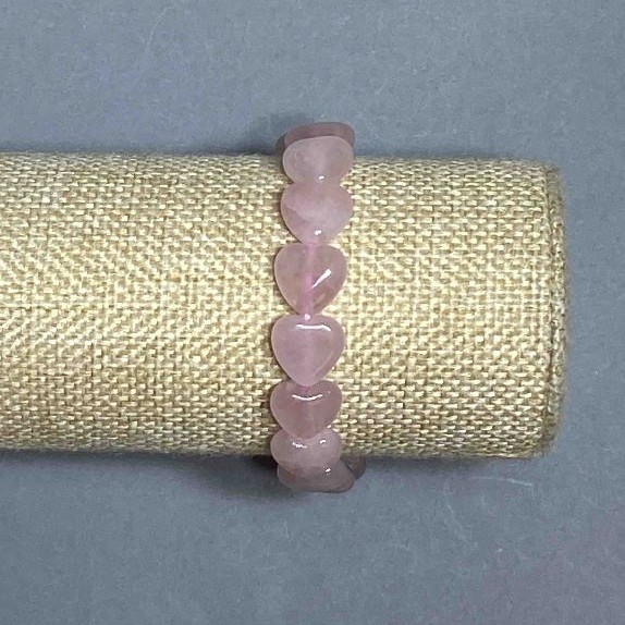 Pink Quartz Heart Bracelet, 12x12 mm diameter, 18 mm length, stretch