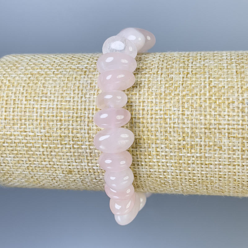 Pink Quartz Tumbled Bead Bracelet, bead size 10–12×8 mm, length 18 mm ±, stretch