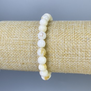 Mother-of-pearl bracelet with smooth beads, 8 mm diameter, 18 mm length, stretch