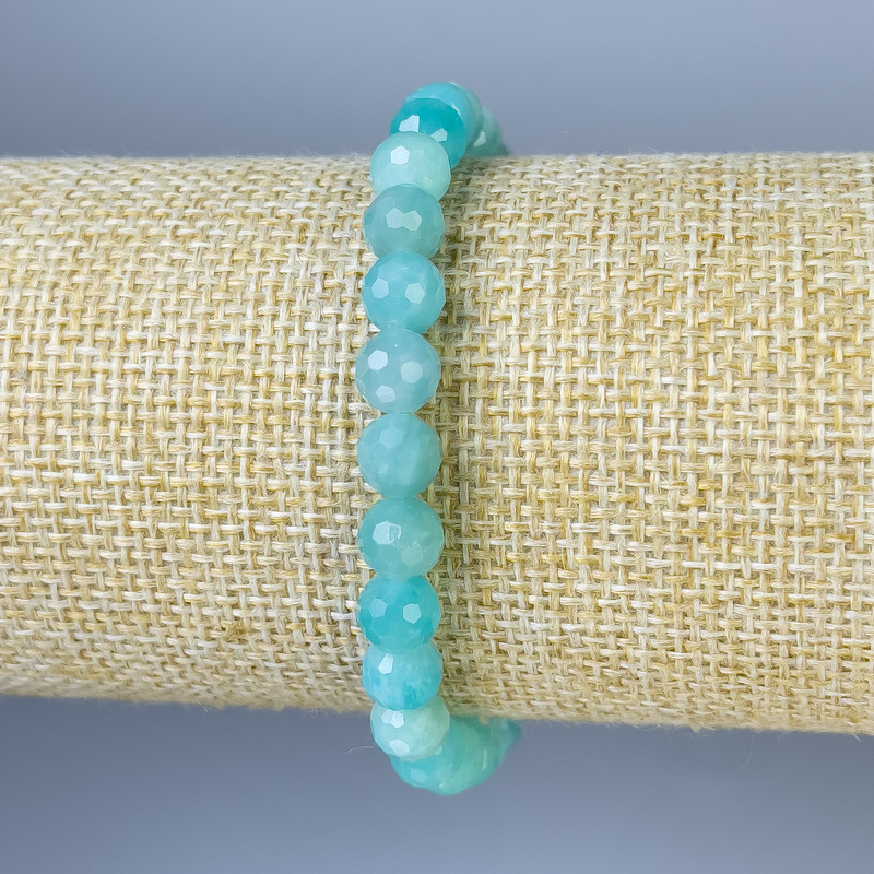 Amazonite bracelet with faceted beads, diameter about 7 mm, length about 18 mm, stretch
