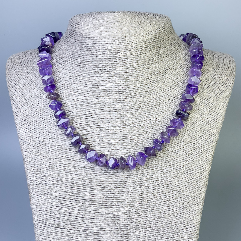 Amethyst Necklace with Faceted Beads, diameter 10-13x5-7 mm, length 50 cm, with clasp