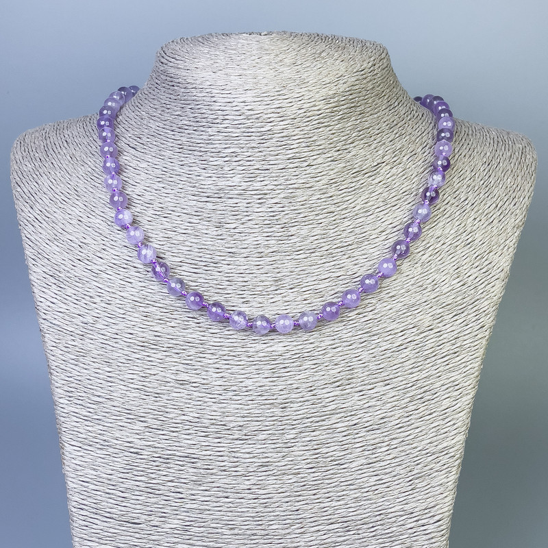 Amethyst Necklace, Smooth Bead, 6mm Diameter, 45cm Length, with Clasp