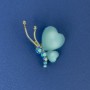 Brooch Butterfly, diameter 34×21 mm ± blue Cat's Eye with crystals, gold-tone metal