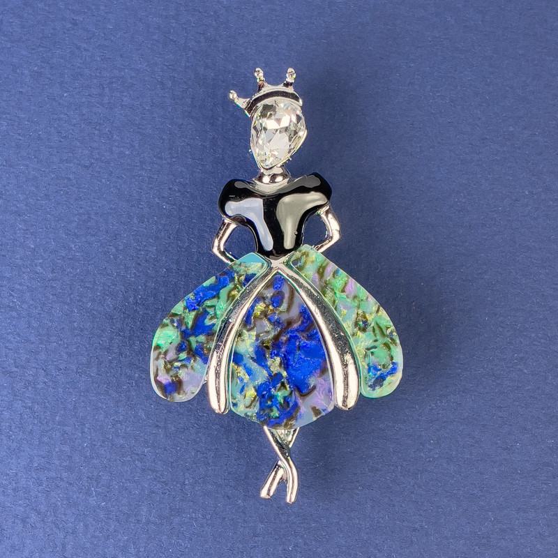 Princess Brooch Pendant in Silver-Tone Metal 50x28 mm ± White Crystal