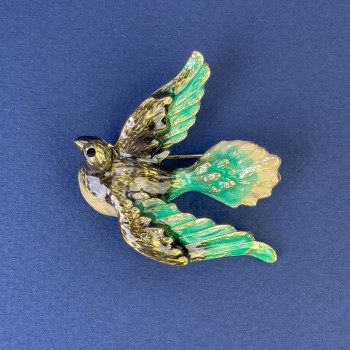 Dove Brooch, diameter 40×45 mm, multicolor enamel on gold-toned metal