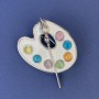 Brooch Palette Multicolored Cat's Eye Enamel Silver-Tone Metal 39x32mm+