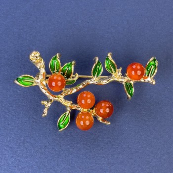 Brooch 'Branches' with Carnelian gold-toned metal 48x32mm+