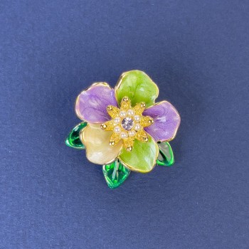 Flower Brooch, diameter about 25 mm; multicolor enamel; crystals