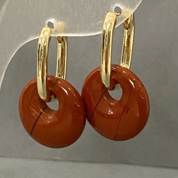 Red Jasper Donut Earrings, 18mm diameter, 30mm length