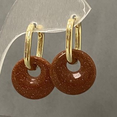 Aventurine Earrings 'Golden Sand' Donut-Shaped, Diameter 18 mm, Length 30 mm