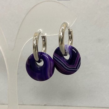 Purple Agate Donut Earrings, 18mm diameter ± hoop ear wire, length 30mm ±