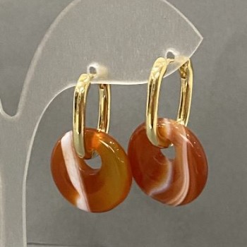 Carnelian Donut Earrings, 18mm diameter, 31mm length