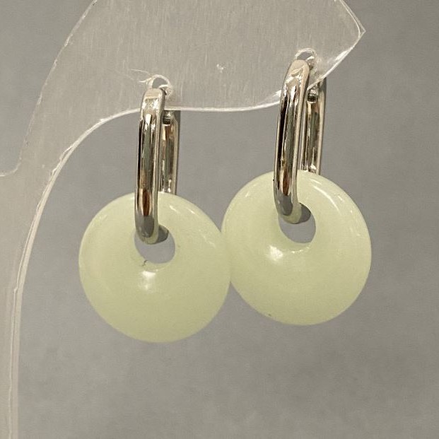 Onyx Donut Earrings, 18 mm diameter ±, 30 mm length ±, silver metal