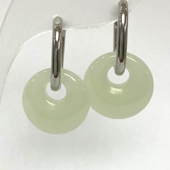 Onyx Donut Earrings, 18 mm diameter ±, 30 mm length ±, silver metal