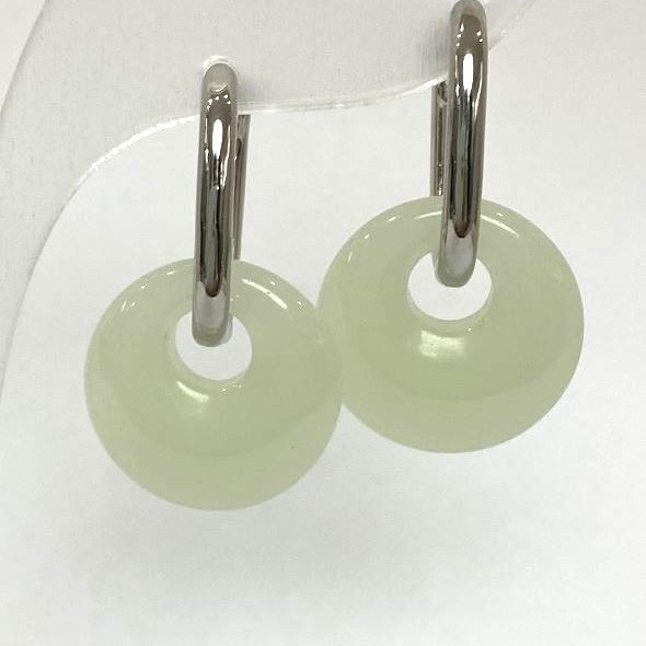 Onyx Donut Earrings, 18 mm diameter ±, 30 mm length ±, silver metal