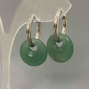 Nephrite Donut Earrings, post with ring, 18mm diameter, 31mm length