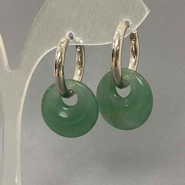 Nephrite Donut Earrings, post with ring, 18mm diameter, 31mm length