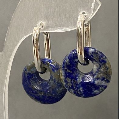 Azurite 'Donut' Earrings, diameter 18mm±, length 31mm±