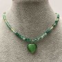 Choker with Green Agate, Faceted Beads 4 mm, Spinel 2 mm ±, Heart Pendant Cat's Eye, Length 35–40 cm