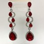 Earrings with white rhinestones and red crystals, length 7.5 cm, silver-toned metal