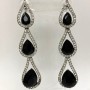 Earrings with white rhinestones and black crystals, length 8 cm ± silver-toned metal