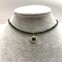 Green Aventurine Choker (Synthetic) Faceted Cube, 2 mm diameter ±, pendant with green crystal, golden metal, length 36–41 cm