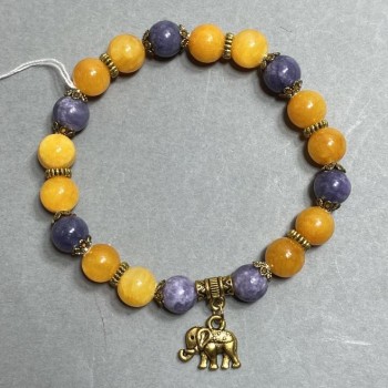 Bracelet with Smooth Acrylic Beads 8mm, with Metal Inlays, 18 cm Long, Stretch