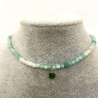 Emerald Choker with Natural Emerald Cube, 4 mm Diameter, Pendant with Green Crystal in Gold-Tone Metal, Length 36–41 cm