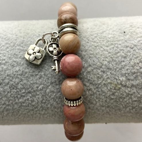 Bracelet made of natural rhodochrosite, smooth beads, 8 mm diameter, 18 mm length, stretch