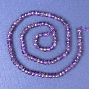 Faceted amethyst rondelle beads, 5x3 mm diameter, 39 cm length on thread