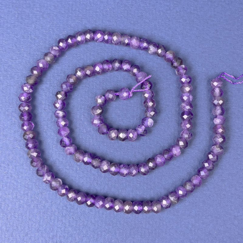 Faceted amethyst rondelle beads, 5x3 mm diameter, 39 cm length on thread