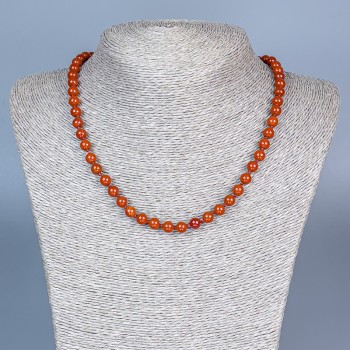 Red Jasper Necklace, Smooth Beads, 6.5 mm Diameter, 48 cm Length, with Clasp