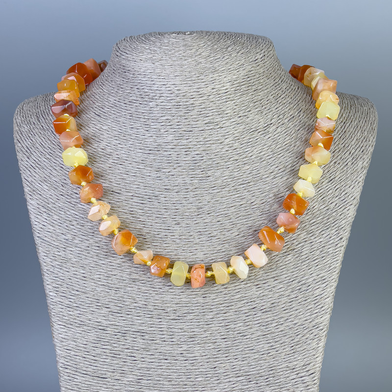 Botswana Agate Orange Natural Stone Necklace, Faceted Rondelle Beads, Diameter 11×7 mm, 5 mm +/-, Length 50 cm +/- with Clasp