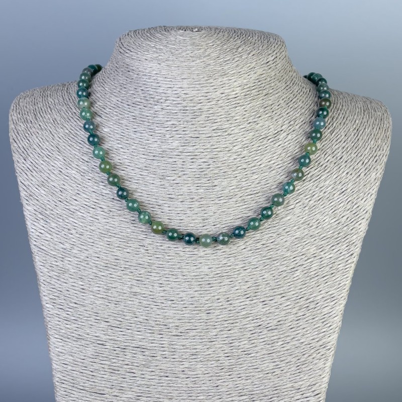 Green Jasper Necklace with Smooth Beads, 6 mm Diameter, 45 cm Length, with Clasp