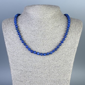 Lapis lazuli necklace with smooth beads, 6 mm diameter, 50 cm length, with clasp