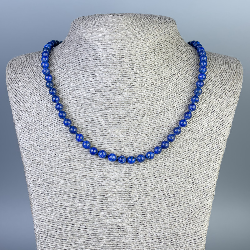Lapis lazuli necklace with smooth beads, 6 mm diameter, 50 cm length, with clasp