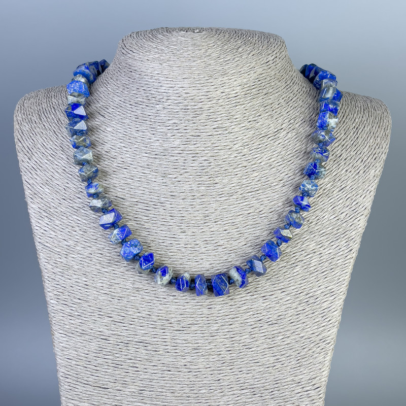 Lapis Lazuli Necklace with Faceted Beads, 10x6 mm, 50 cm length, with clasp