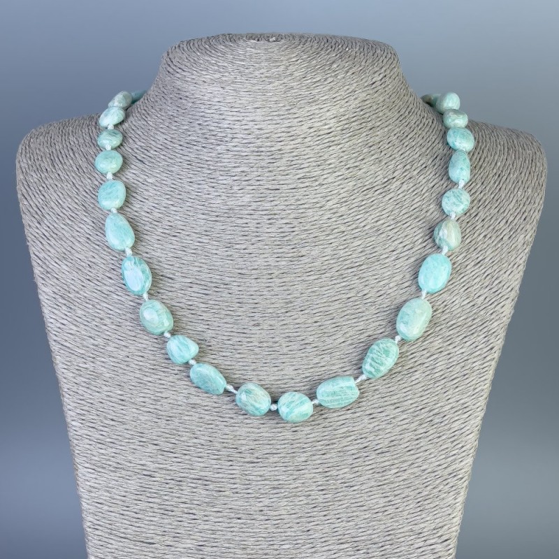 Amazonite Faceted Bead Necklace, 9-11×9-10 mm diameter, 45 cm length, with clasp