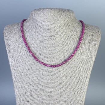 Ruby Necklace with Faceted Cube Beads 4x4 mm, length approx. 45 cm, with clasp