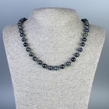 Hawk's Eye Necklace with Smooth Beads, 8 mm Diameter, 50 cm Length, with Clasp