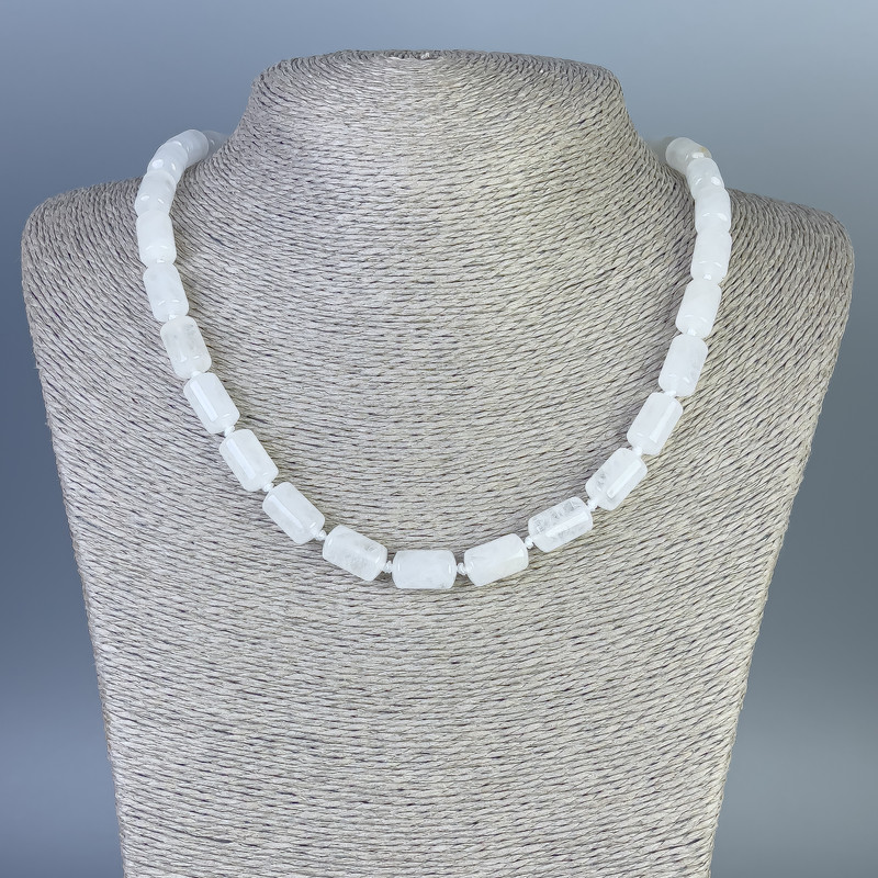 Mountain Crystal Necklace, rounded cylinder beads, 14x8 mm diameter, 45 cm length, with clasp