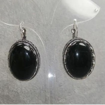 Agate earrings in serrated bezel, 42×23 mm